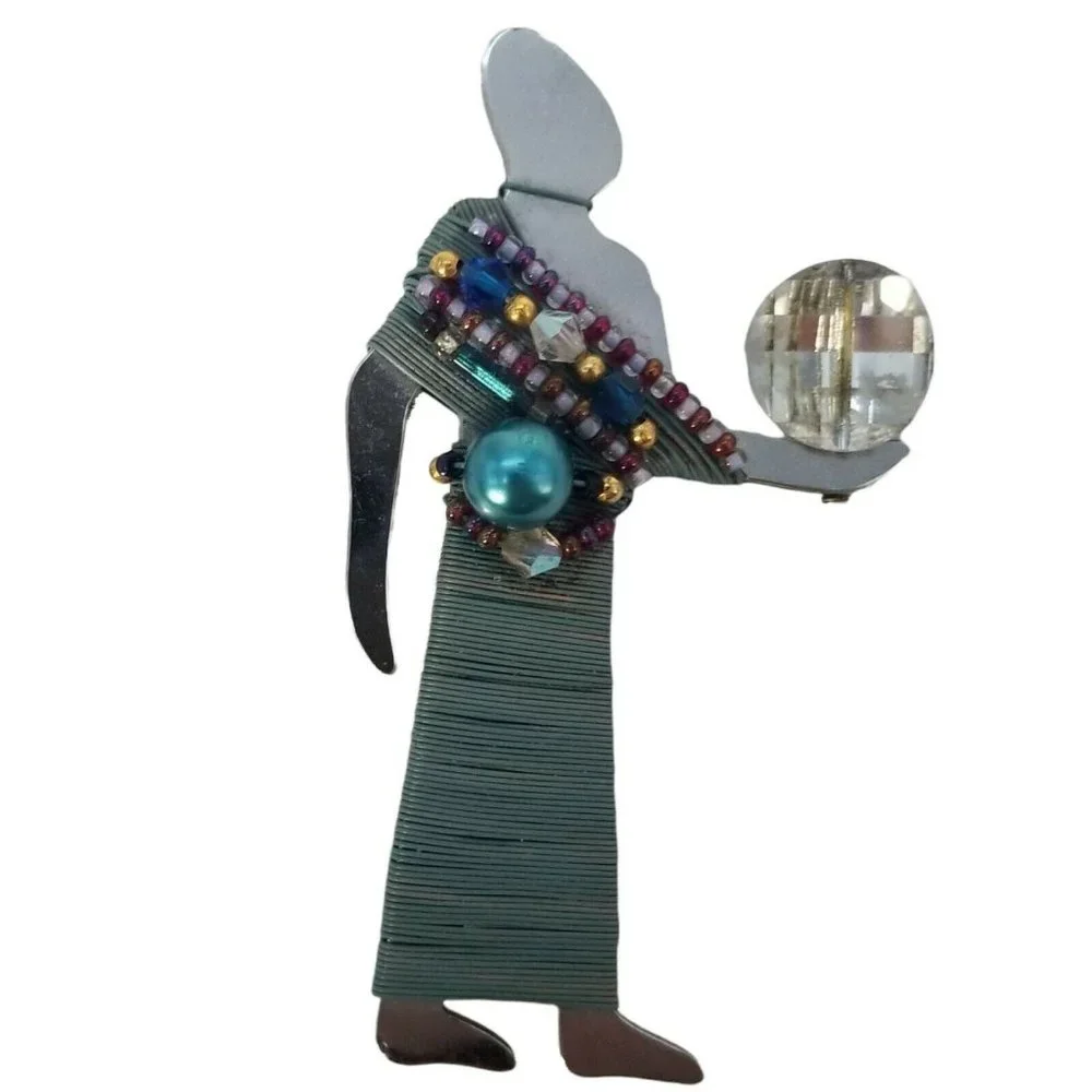 Vintage Liztech Pin Egyptian Light Bearer Brooch Artisan Handcrafted Signed 1995